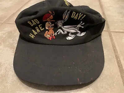 Vintage Bugs Bunny Stamp Elmer Fudd Hat Cap Looney Tunes 90s Hare Day Black 1997 • $17.49