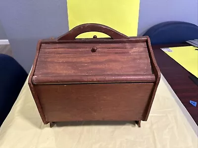 Antique / Vintage Wood Sewing Knitting Box Floor Tabletop  Loaded With Items • $19.99