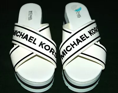 Michael Kors Demi Sport MK Rubber Platform Sandals White/Black Size 6m • $25