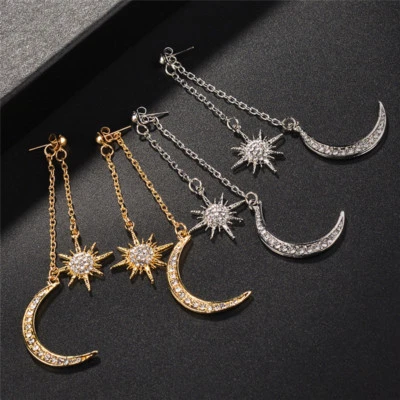 $1.99 • Buy Crystal Star And Moon Earrings Rhinestone Long Pendant Dangle Fashion JewelrY~AJ