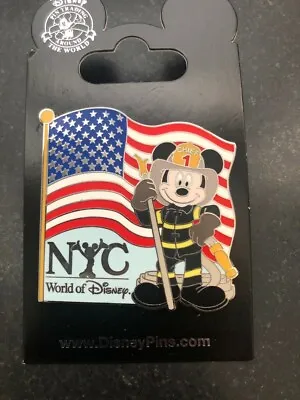 HTF World Of Disney Pin WOD Logo Fireman Mickey Mouse USA American Flag • $74.99