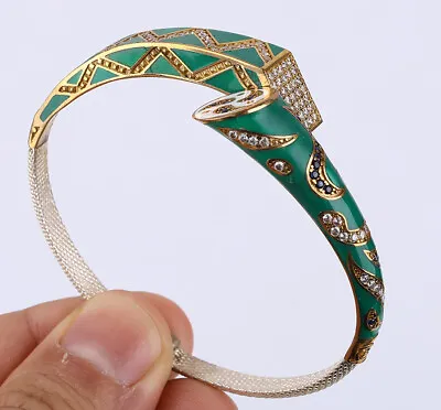 $46.75 • Buy Enamel Turkish Simulated Topaz .925 Silver & Bronze Bangle Bracelet #43565