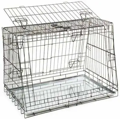 LARGE CAR CAGE 3 Door Dog & Puppy Travel Crate Pet Carrier Sloped Side Transport • £101.30