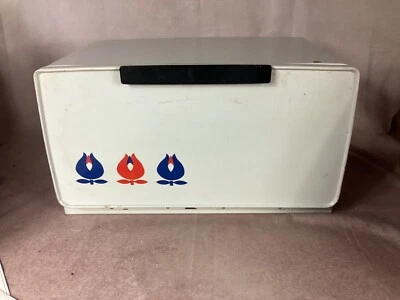 $30 • Buy Vintage White Metal Tin Vented Bread Box  With Flowers. Includes Removable Shelf