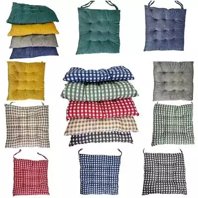 Seat Pad Dining Room Garden Kitchen Chair Seat Cushions Tie On Gingham Plain • £5.95