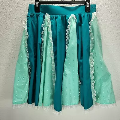 Vtg Fashions Bettye Turquoise Flare Ruffle Lace Trim Square Dance Skirt Sz W30 • $22.04