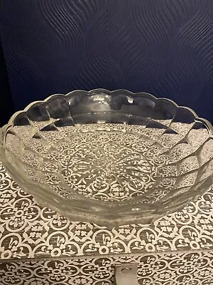 Vintage Art Deco Bowl | Jacobean Regd Pressed Vaseline Glass Trifle Dish. • £6.50