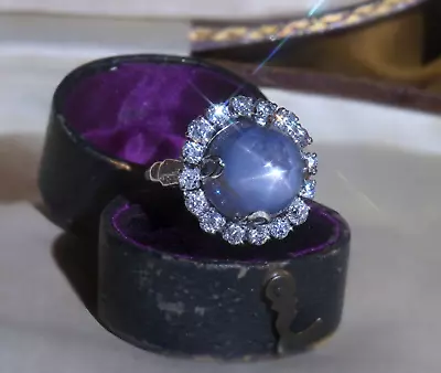 Gia Blue Star Sapphire Platinum No Heat Srilanka Diamond Ring Antique 18.22 Cts • $1