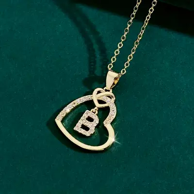 1Ct Round Real Moissanite Heart Initial B Letter Pendant 14k Yellow Gold Plated • $139.99