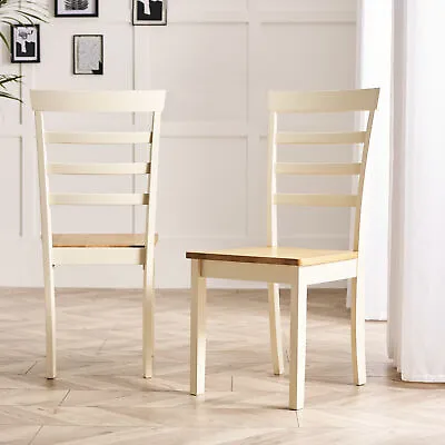 Set Of 2 Whitby Solid Wood Traditional Farmhouse Dining Chair In Oak & Cream • £119.99