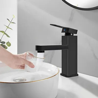 Modern Black Bathroom Taps Basin Mixer Taps Single Lever Cloakroom Tap Faucets T • £10.89