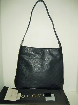 NEW GUCCI Embossed Horsebit Logo Hobo Black Leather Shoulder Bag Handbag Purse • $799