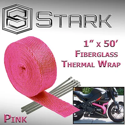 1  X 50' Ft Motorcycle Header Exhaust Heat Wrap Fiberglass Manifold - Pink (B) • $24.89