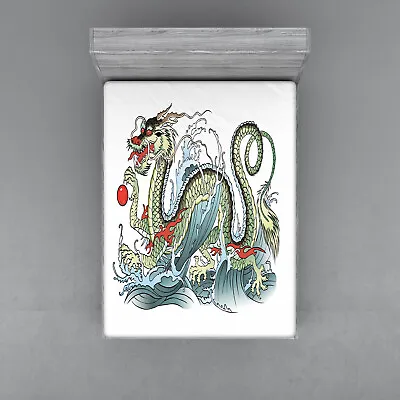 Japanese Dragon Fitted Sheet Cover With All-Round Elastic Pocket In 4 Sizes • $25.99