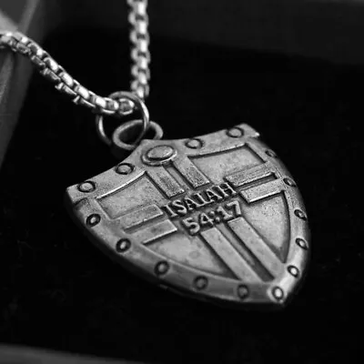 Men Bible Verse Isaiah Cross Shield Pendant Necklace Christian Jewelry Chain 24  • $11.99