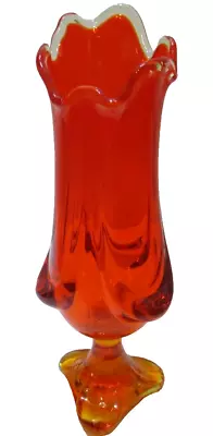 Vintage Viking Glass Vase Epic Drape Persimmon Amberina Swung 11 1/2  Tall • $67.99