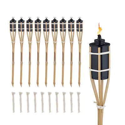 Party Bamboo Decorative Oil Burning Garden Torches Set 10x Exterior Wick 60cm • £48.90