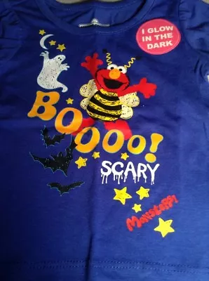 Girls 12M 18M 3T 4T 5T Sesame Street Elmo Blue Halloween Glow In The Dark Shirt • $6.29