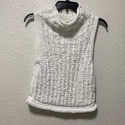 Anthropologie Top Small M White Moth Knitted Chunky Cowl Neck Boho Sleeveless • $29.88