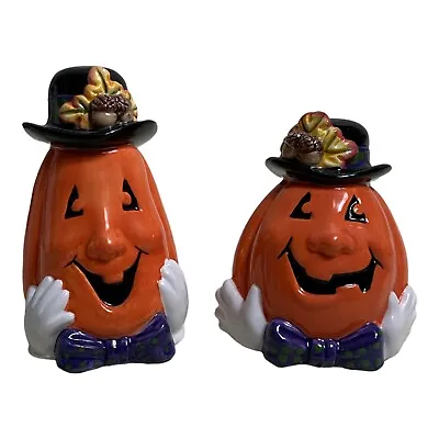 Vintage Fitz And Floyd Derby Pumpkin Salt Pepper Shaker Halloween Fall Deco • $17.59