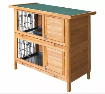 Rabbit Hutch Cage Guinea Pig Hinged Lid Stand Fir Wood 2 Storey Wooden Pet Home • £90.46