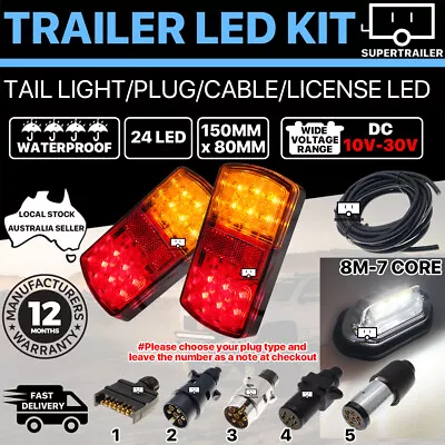 $56.95 • Buy Pair Of 24 LED TRAILER LIGHTS KIT, 1x NUMBER PLATE PLUG 8M X 7 CORE CABLE 10-30V