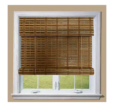 THY Bamboo Roll Up Window Blinds Light Filtering Sun Shade With Valance-Toffee • $28.54