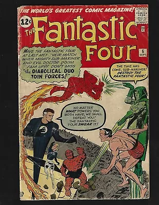 Fantastic Four #6 GDVG 1st Marvel Villain Team-Up 2nd Dr Doom & S.A. Sub-Mariner • $309