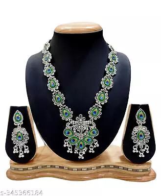 Indian Bollywood Afghani Silver Oxidised Morpankh Necklace Fashion Jewelry Set • $15.97