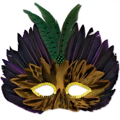 Mardi Gras Feathered Mask Half Mask Adult Mardi Gras Party Supplies Decorations • $5.29