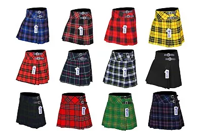 Ladies Girls Tartan Pleated Billie Kilt Skirt Leather Buckled Straps 16  Drop • $14.99