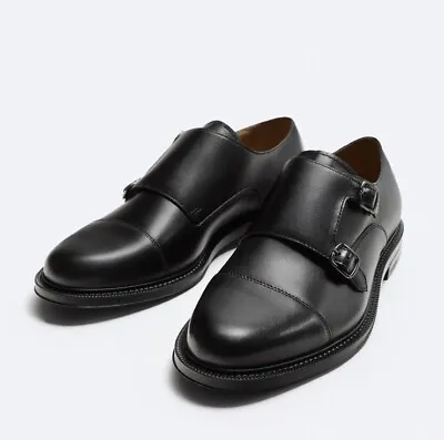 Mens Zara Black Leather Monk Strap Shoes Sz 43 • $60
