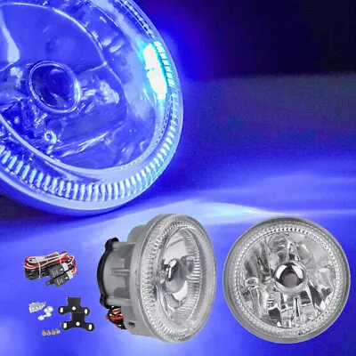 Universal 4  Round Blue Halo Chrome Housing Clear Lens Fog Lights Driving Lamps • $29.99