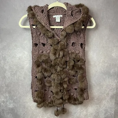 Alberto Makali Cardigan Womens Medium Knit Rabbit Fur Brown Hooded Sleeveless • $39.99