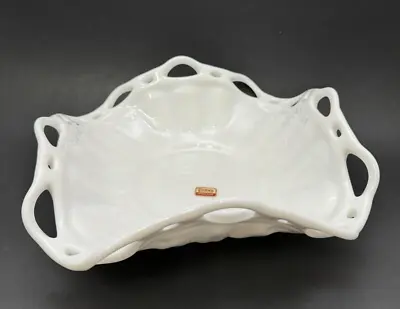 Fostoria White Milk Glass Bowl With Folded Lacy Edges 10  Vintage • $29.97