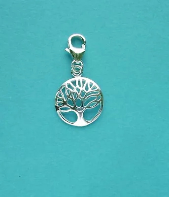 Clip On 925 Solid Sterling Silver TREE OF LIFE Charm With TRIGGER CLASP Finding • £6.43