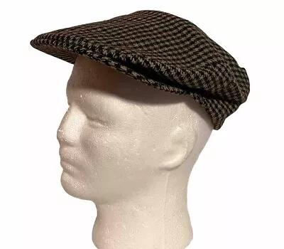 VINTAGE NEWSBOY CABBIE FLAT CAP HAT Houndstooth Wool Tweed Oxford Street London • $14.99