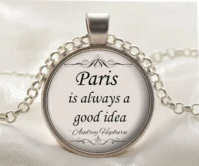 $1.89 • Buy Audrey Hepburn Necklace - Hollywood Actress Quote Pendant - Silver Paris Jewelry