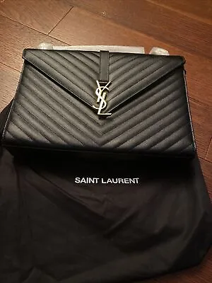 Yves Saint Laurent Magnetic Closure Clutch Black Leather • $3730.18