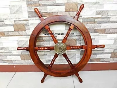 £43.19 • Buy 24  Brass Finishing Wooden Steering Ship Wheel Pirate Vintage Wall Boat Décor