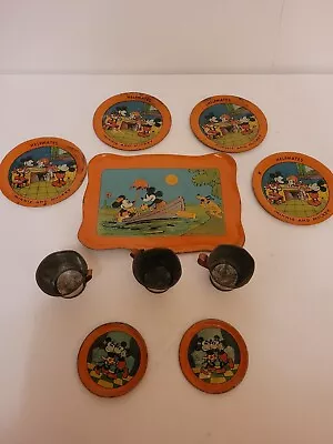 1930's Disney Mickey Mouse Helpmates Tin Set Tray Cups Saucers By Ohio Art • $149.99