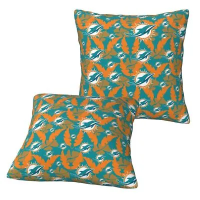 2PCS Miami Dolphins Throw Pillow Case Decoration Print Pillow Cover 18-20  • $13.29