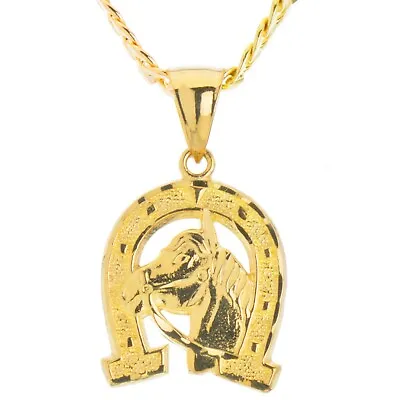 Gold Plated Macy's Horse Head In Horseshoe Pendant 20  Chain Necklace MPG 016 G • $11.99