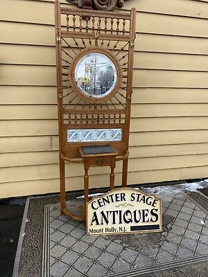 64527 Antique Victorian Oak Hatrack HallSeat With Mirror • $525