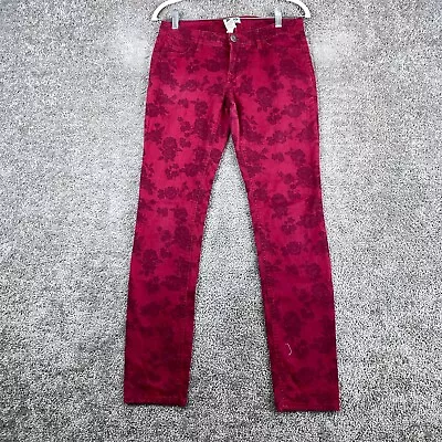 Mudd Love Peace Happiness Straight Jeans Women's Size 7 Red Low Rise Floral • $11.37