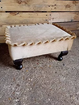 Cream Velvet Footstool With Carved Queen Anne Legs • £35