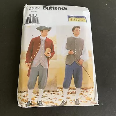 Colonial Coat Hat Vest Shirt Men's Size 38-42 Butterick 3072 Sewing Pattern • $13.95