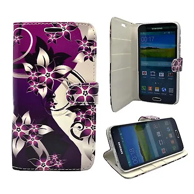 Case For Samsung Galaxy S5 Mini Purple Cream Flower Print Wallet Pu Leather • $23.84