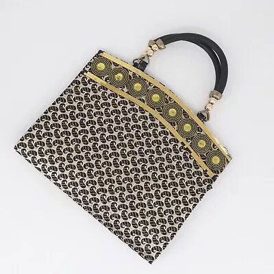$15 • Buy Vintage Satchel Handbag Women Gold Metallic Black Paisley Beaded Purse Bag