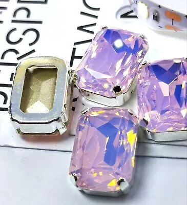 £4.99 • Buy 4 13x18 Premium Opal Pink Rectangle Octagon Sew On K9 Glass Crystal Rhinestones
